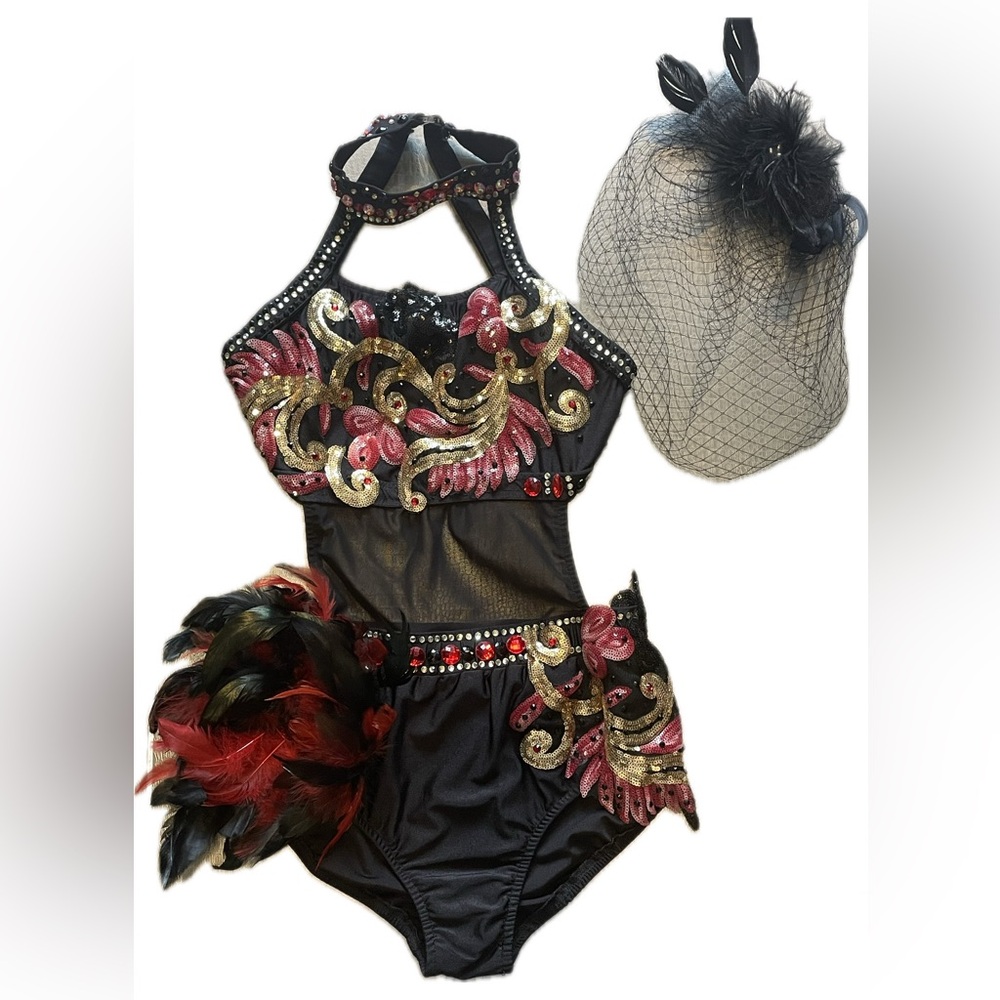 Glitter and Feathers Dance Costume with Headpiece
